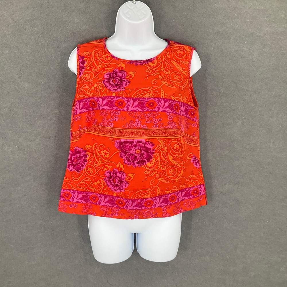 Maggy London Nina Leonard Floral‎ Print Sleeveless Blouse 100% Silk Luxe Office